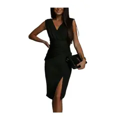 GIOIO - Vestido Gala Escote V Sin Mangas Abertura Talle Alto Figura Esbelta​