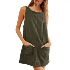 GIOIO - Vestido Pana Sin Mangas Urbano Casual Figura Esbelta​ Verde