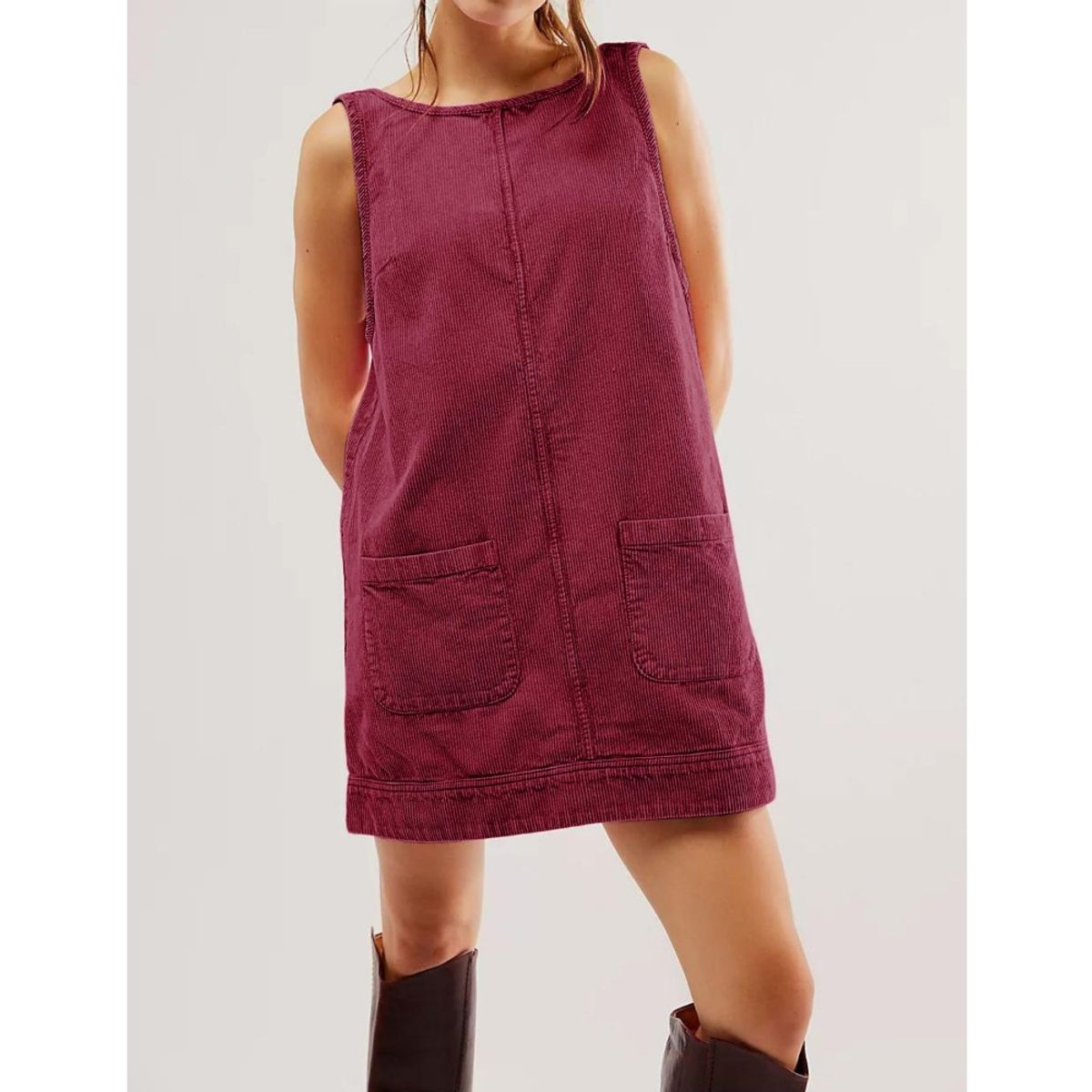 GIOIO - Vestido Pana Sin Mangas Urbano Casual Figura Esbelta​ Rojo