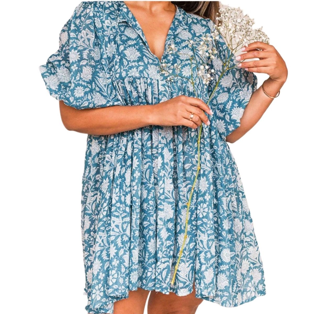 GIOIO - Vestido Estampado Fluido Lazos Diseñador Retro Urbano Figura Esbelta​