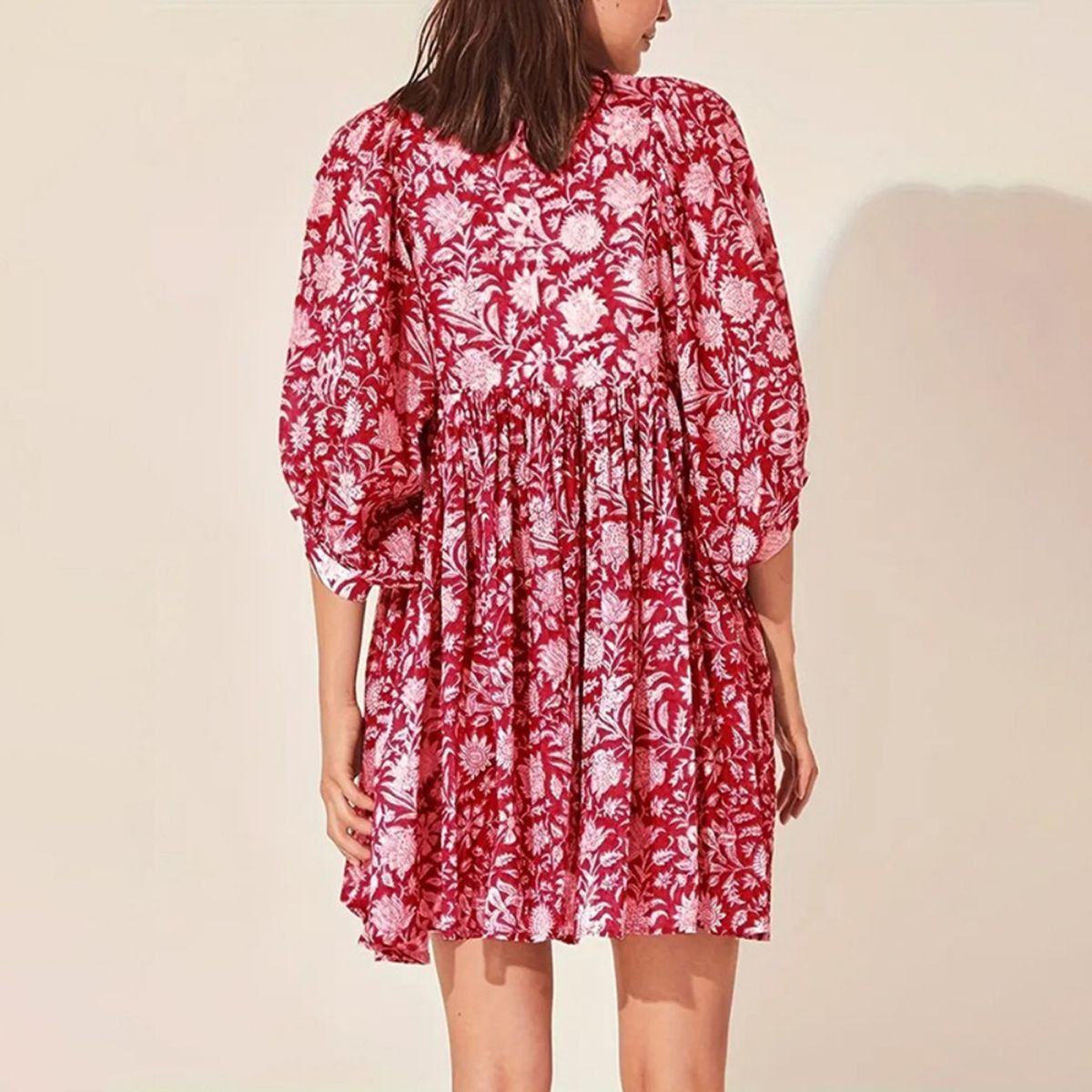 GIOIO - Vestido Estampado Fluido Lazos Diseñador Retro Urbano Figura Esbelta​