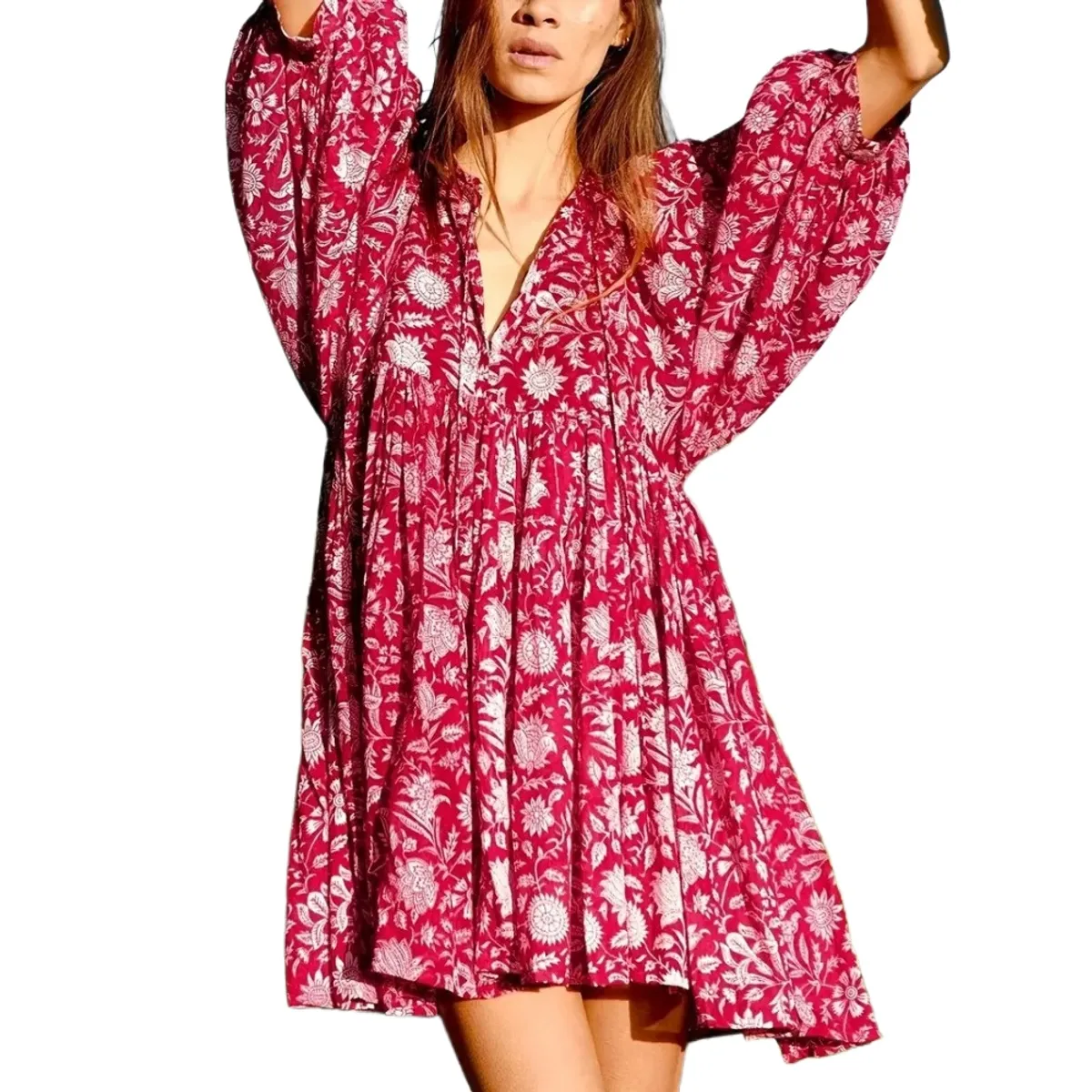 GIOIO - Vestido Estampado Fluido Lazos Diseñador Retro Urbano Figura Esbelta​