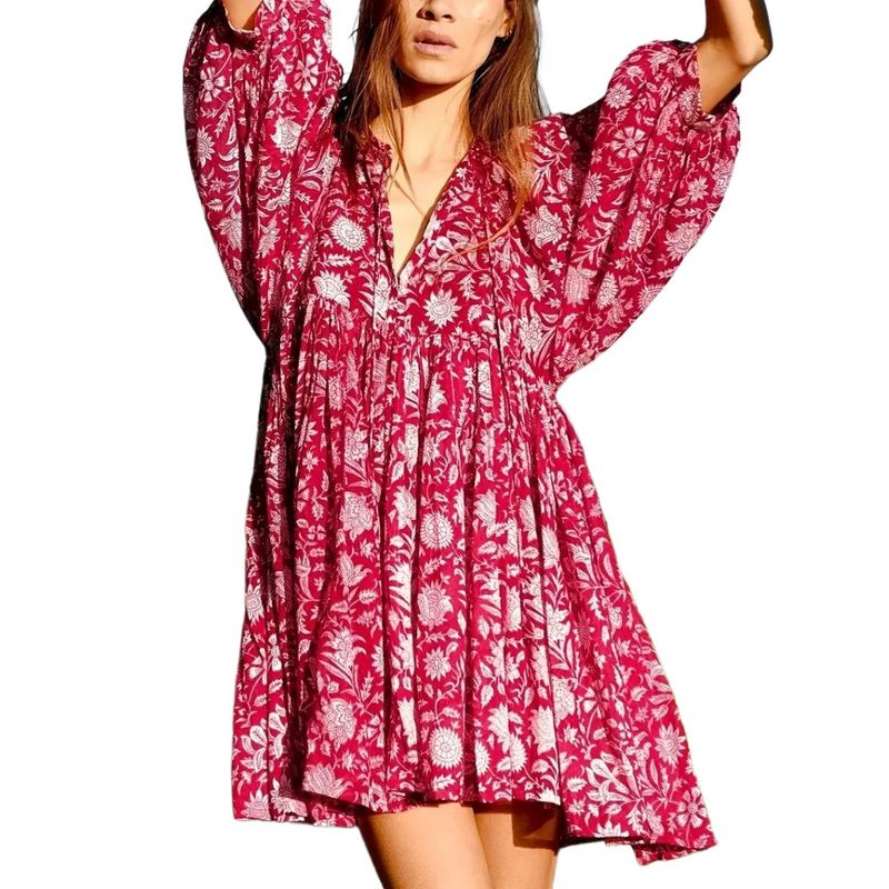 GIOIO - Vestido Estampado Fluido Lazos Diseñador Retro Urbano Figura Esbelta​