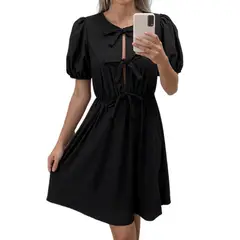 GIOIO - Vestido Rayas Retro Cuello Redondo Lazo Elegante Estilo Occidental​
