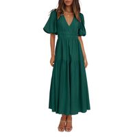 Vestido Premium Escote V Profundo Manga Globo Vacaciones​ Verde