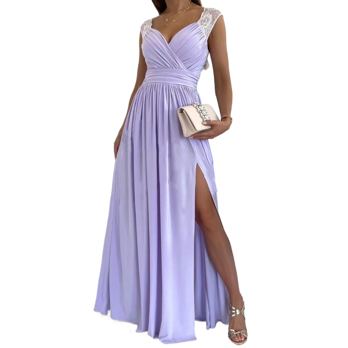 GIOIO - Vestido Encaje Sin Mangas Espalda Descubierta Abertura Inferior Figura