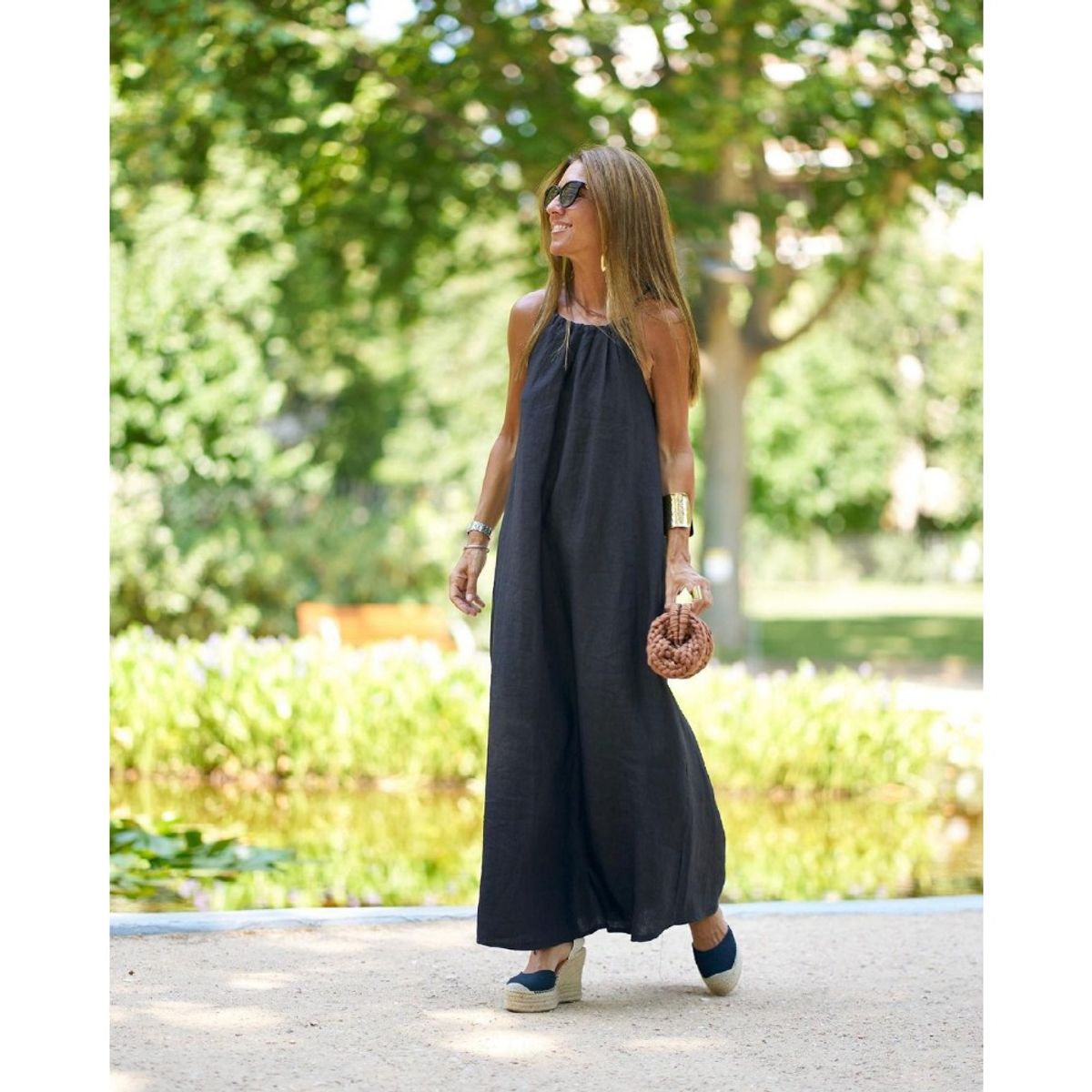 GIOIO - Vestido Vacaciones Halter Abertura Lino Yute Figura Esbelta​