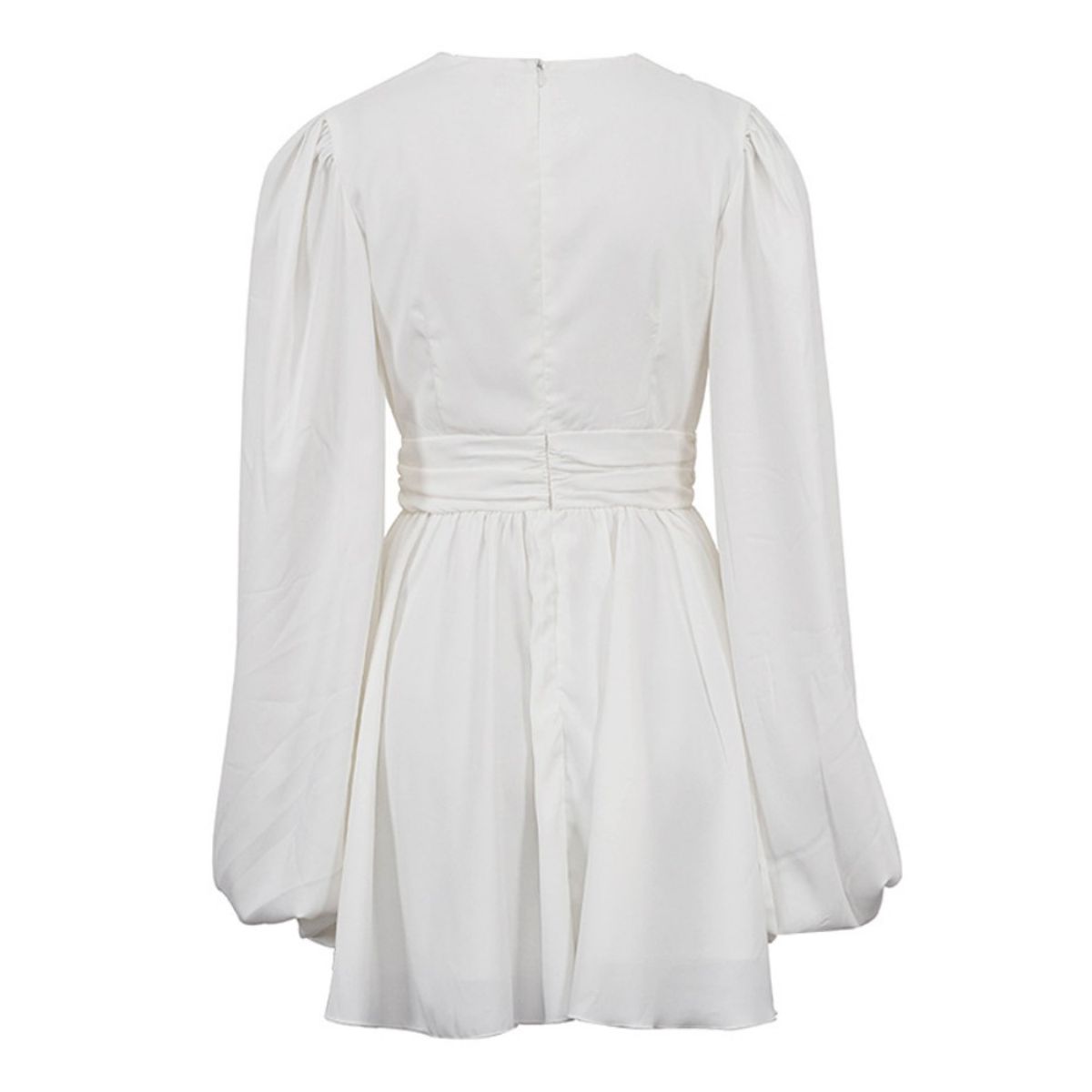 GIOIO - Vestido Francés Manga Globo Talle Alto Escote V Figura Esbelta​