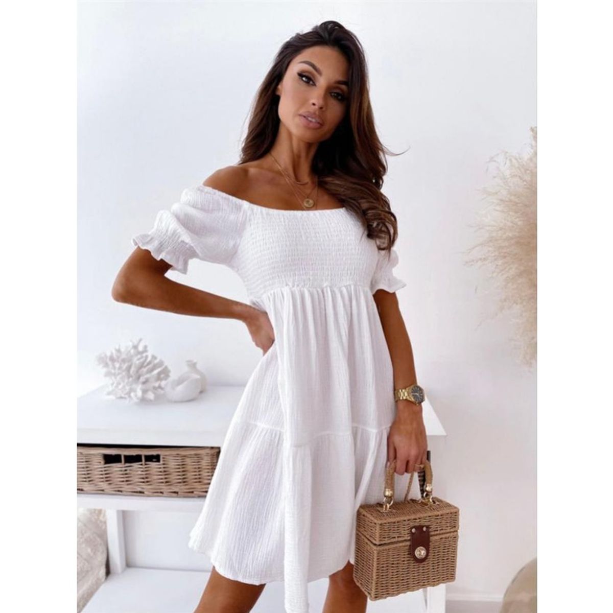 GIOIO - Vestido Largo Un Hombro Espalda Descubierta Vacaciones Figura Esbelta​