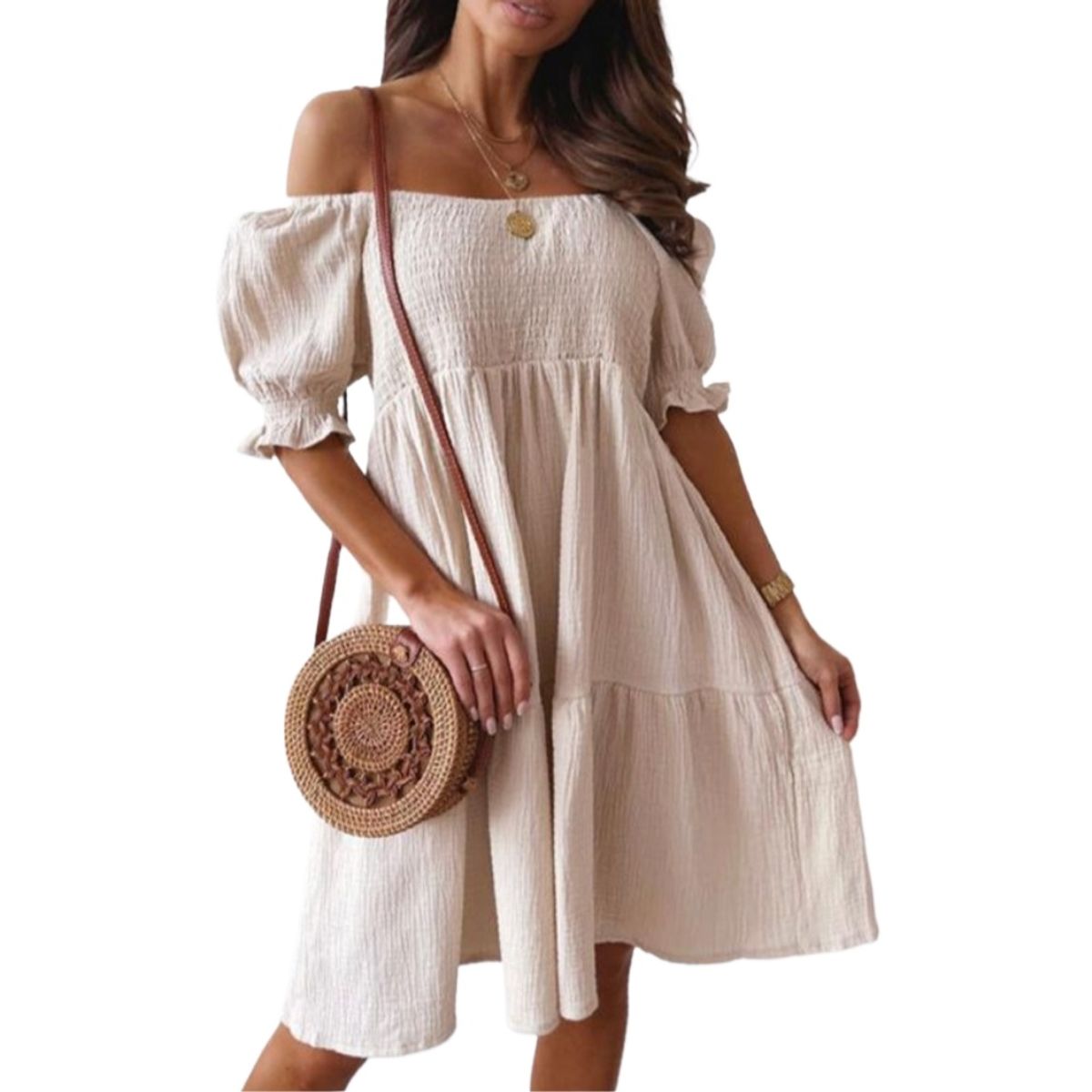 GIOIO - Vestido Largo Un Hombro Espalda Descubierta Vacaciones Figura Esbelta​