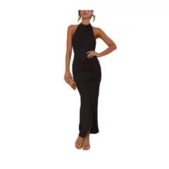 GIOIO - Vestido Largo Premium Corte Diseñador Figura Esbelta Urbano​ Negro