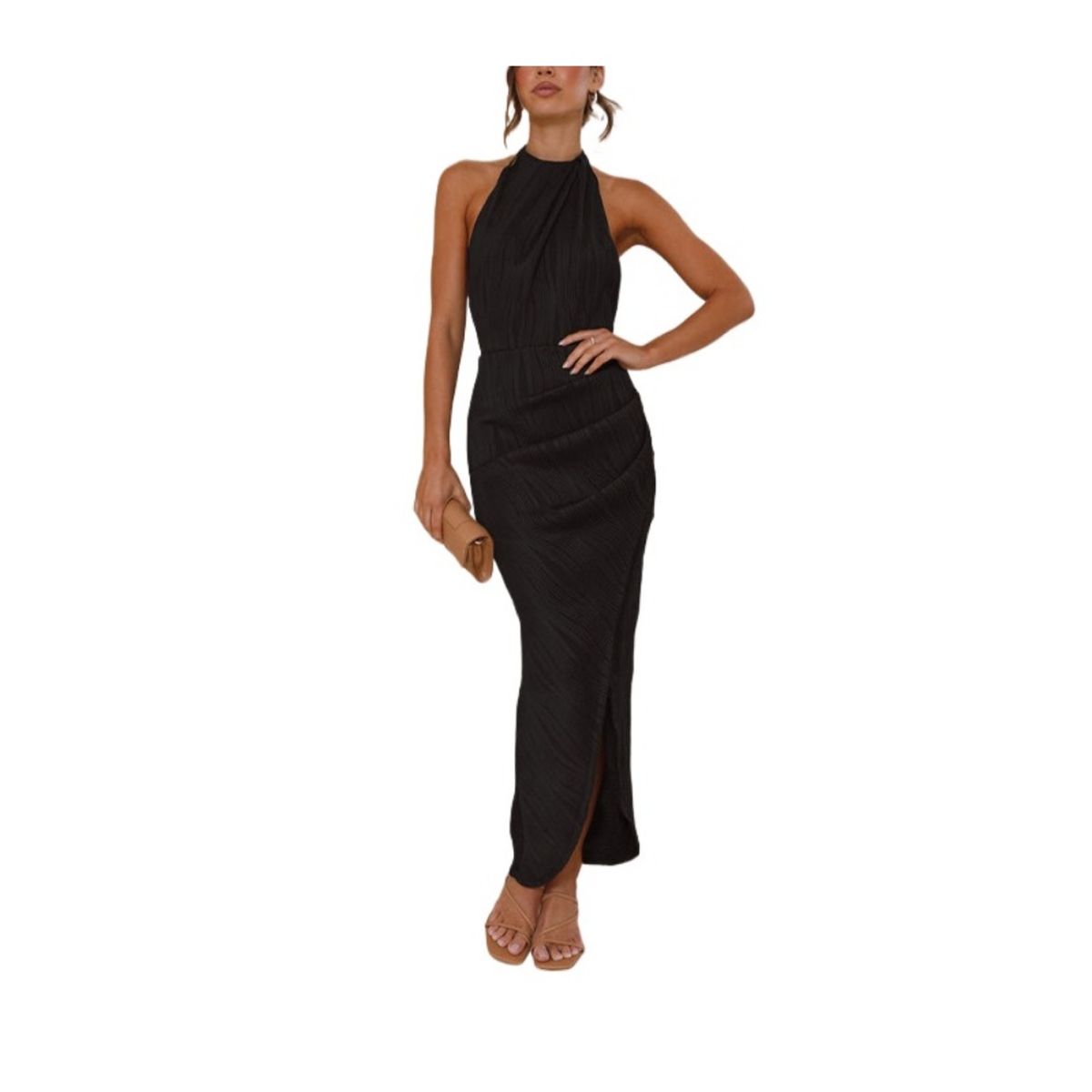 GIOIO - Vestido Largo Premium Corte Diseñador Figura Esbelta Urbano​ Negro