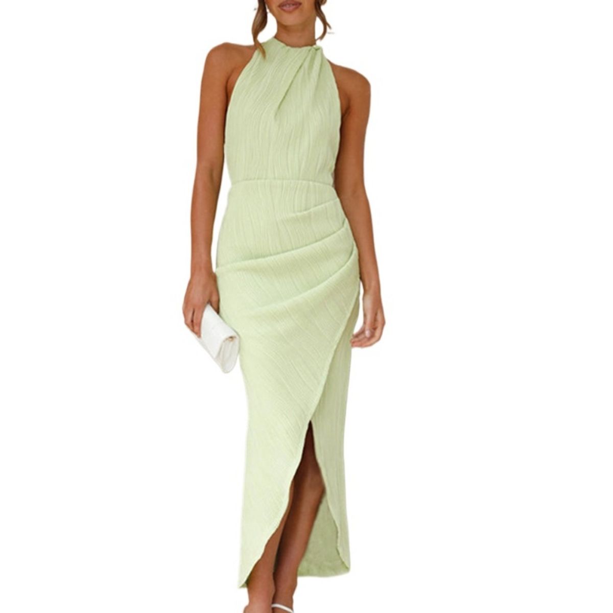 GIOIO - Vestido Largo Premium Corte Diseñador Figura Esbelta Urbano​ Verde