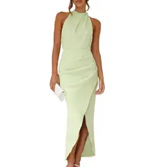 GIOIO - Vestido Largo Premium Corte Diseñador Figura Esbelta Urbano​ Verde