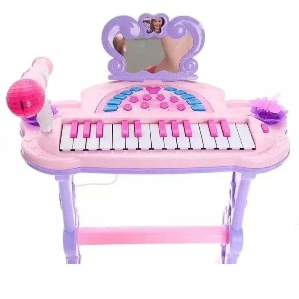 GENERICO - PIANO TOCADOR INFANTIL CON MICRÓFONO ESPEJO Y SILLA NIÑAS