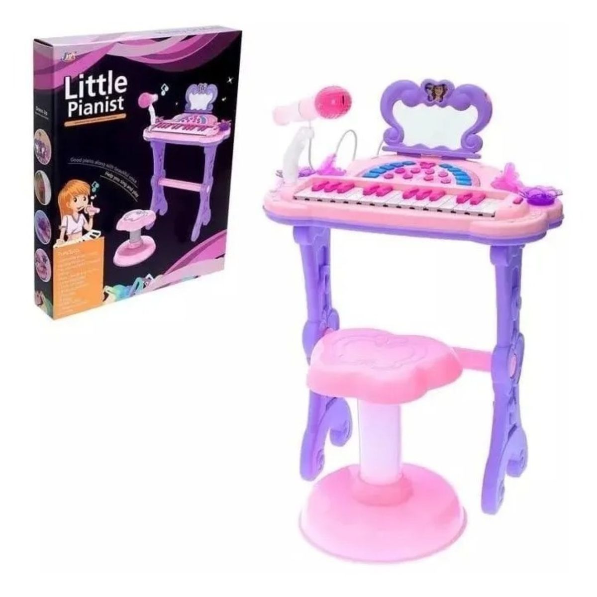 GENERICO - PIANO TOCADOR INFANTIL CON MICRÓFONO ESPEJO Y SILLA NIÑAS