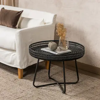 AMOBLE - Mesa Rattan Metal Negro Amoblé
