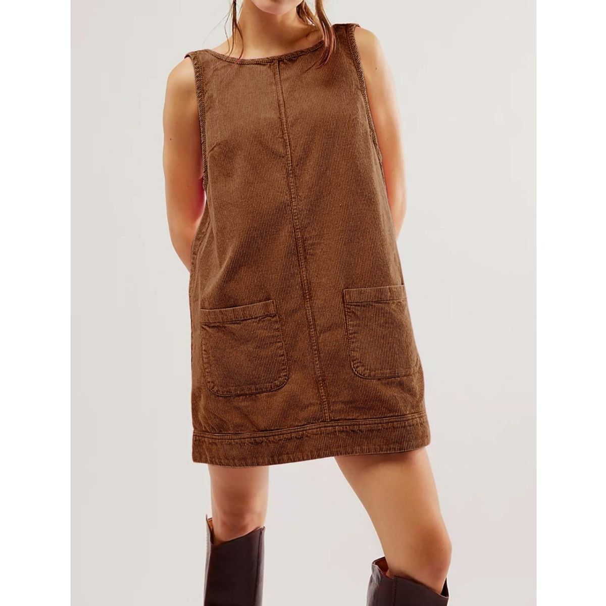 GIOIO - Vestido Pana Sin Mangas Urbano Casual Figura Esbelta​ Marrón