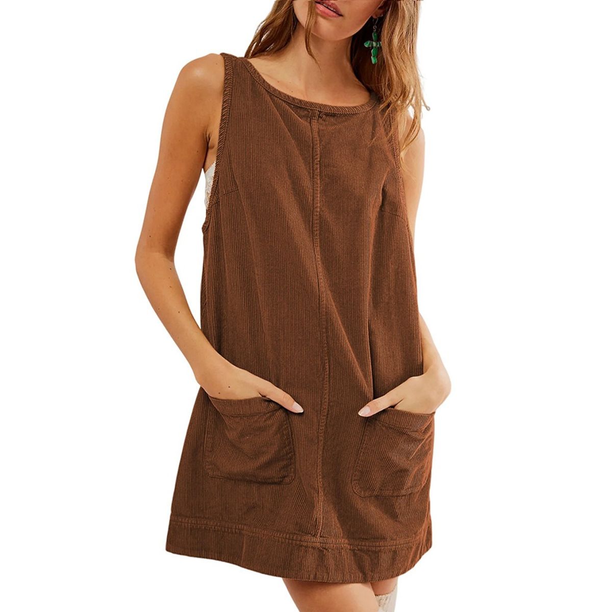 GIOIO - Vestido Pana Sin Mangas Urbano Casual Figura Esbelta​ Marrón