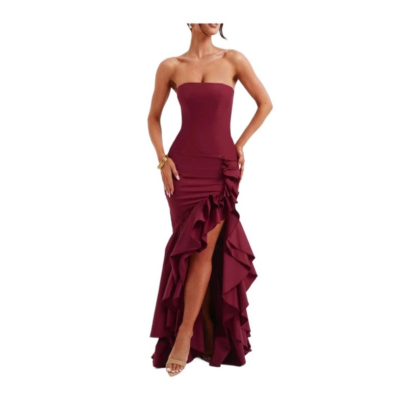 GIOIO - Vestido Tubo Asimétrico Hombro Descubierto Elegante Diseñador​ Rojo