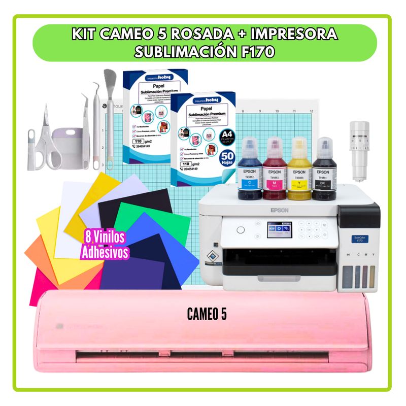 SILHOUETTE - KIT CAMEO 5 ROSADA +IMPRESORA SUBLIMACIÓN GP18