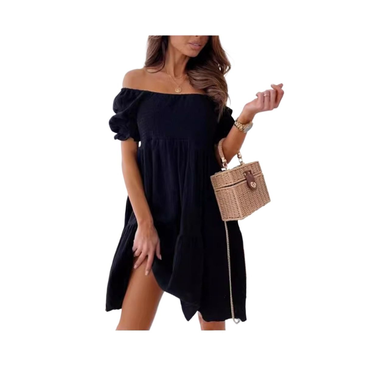 GIOIO - Vestido Largo Un Hombro Espalda Descubierta Vacaciones Figura Esbelta​