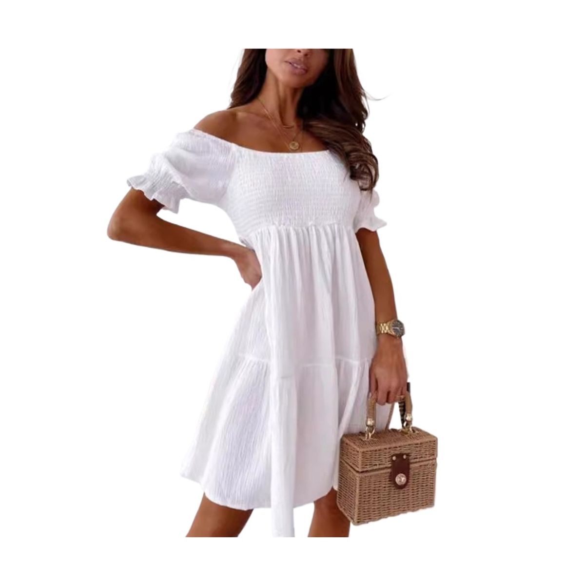 GIOIO - Vestido Largo Un Hombro Espalda Descubierta Vacaciones Figura Esbelta​