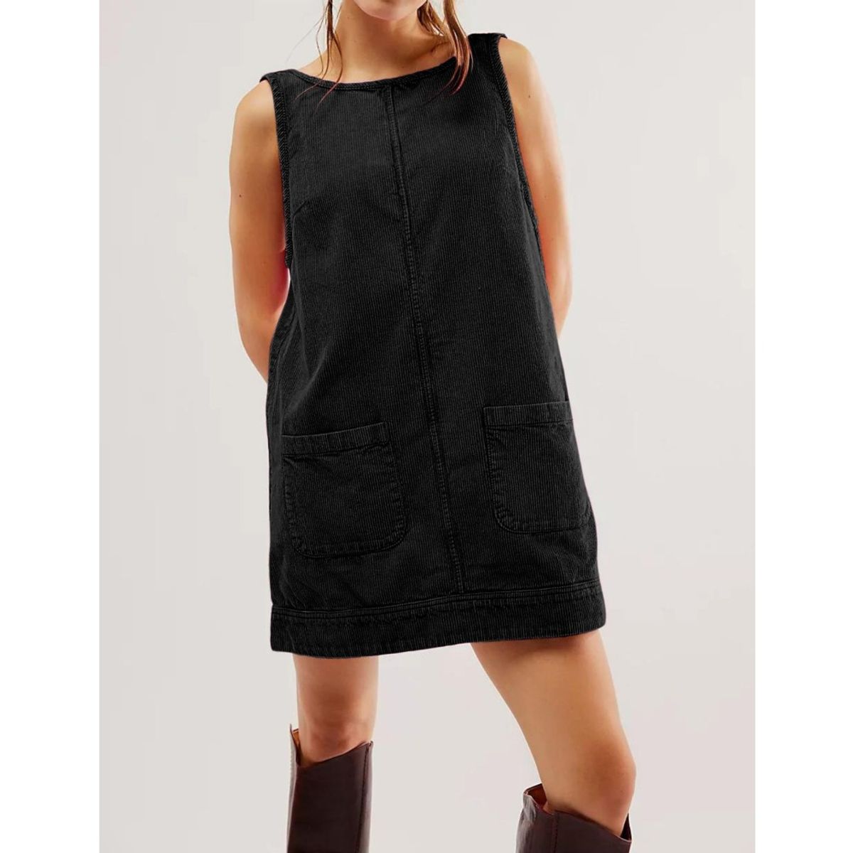 GIOIO - Vestido Pana Sin Mangas Urbano Casual Figura Esbelta​ Negro