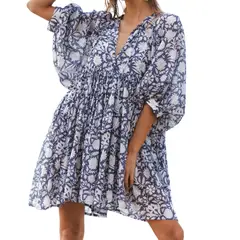 GIOIO - Vestido Estampado Fluido Lazos Diseñador Retro Urbano Figura Esbelta​