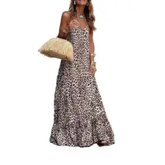 GIOIO - Vestido Leopardo Halter Escote V Espalda Descubierta Figura Esbelta