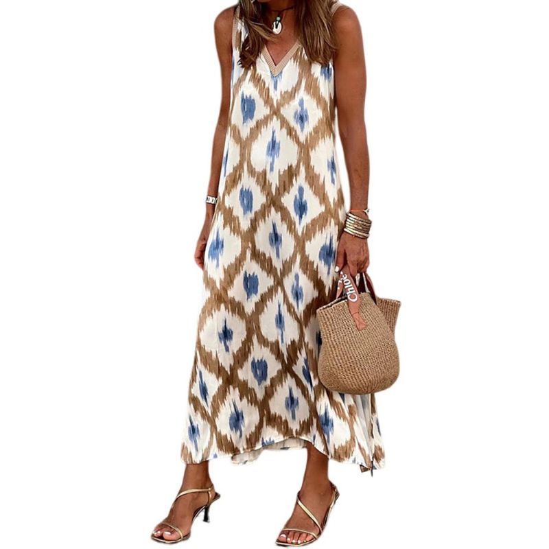 GIOIO - Vestido Midi Estampado Escote V Abertura Elegante Urbano​