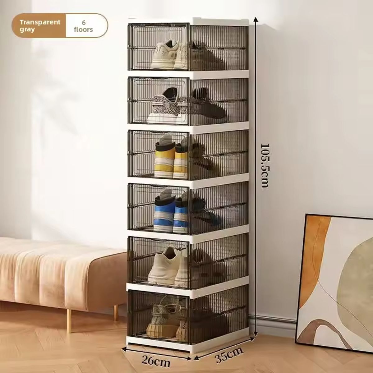 GENERICO - Caja Organizadora De Zapatos 6 Niveles Multiuso Transparente-Gris