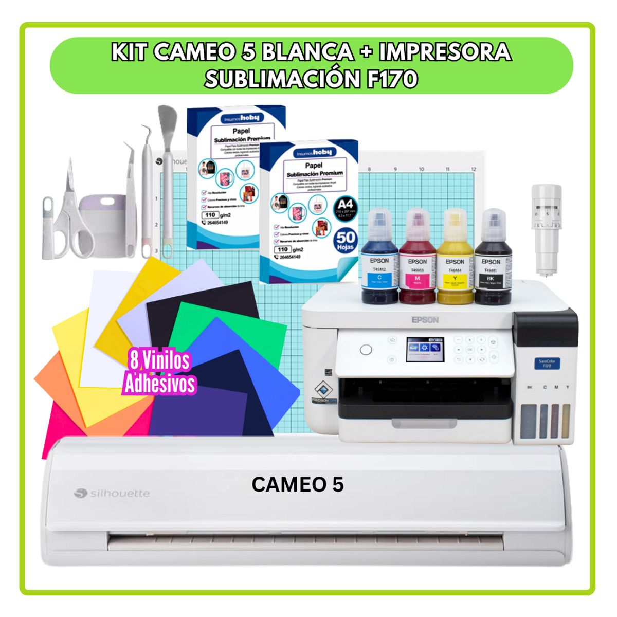 SILHOUETTE - KIT CAMEO 5 BLANCA +IMPRESORA SUBLIMACIÓN EPSON F170 GP19