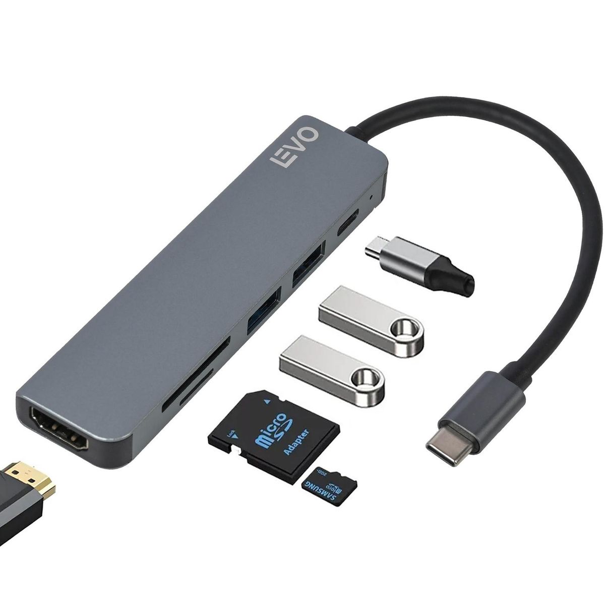 LEVO - Hub USB-C Adaptador Multipuerto 6 en 1 Macbook Windows LEVO