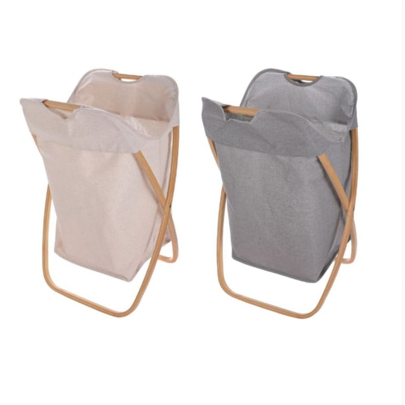 HOMEY - Cesto para Ropa Portatil Plegable Con Estructura de Madera 74x42Cm
