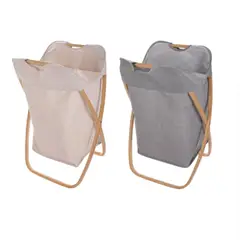 HOMEY - Cesto para Ropa Portatil Plegable Con Estructura de Madera 74x42Cm