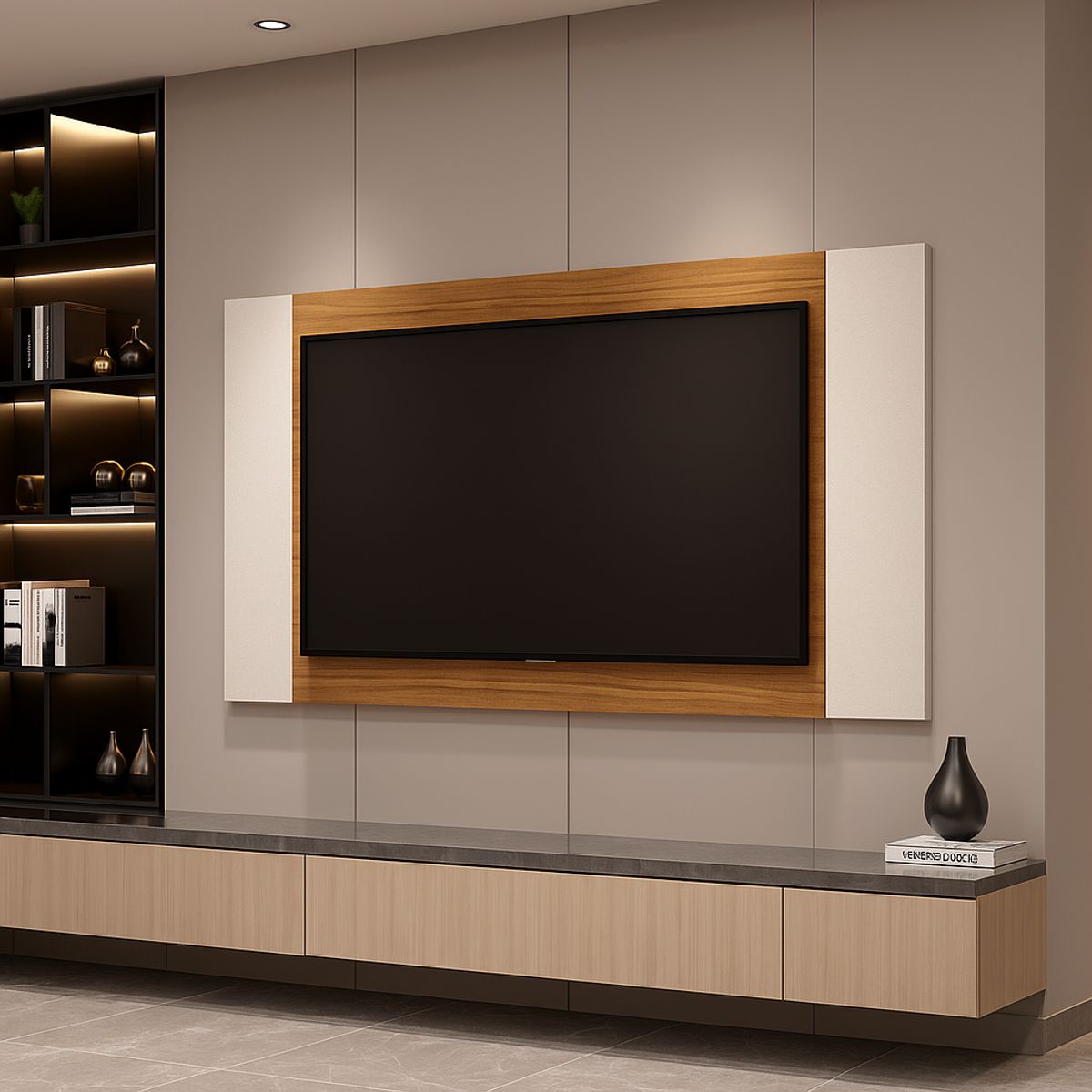 EXIT - Panel TV Regulable 120–160 cm Fresno Canela/Blanco Marfil hasta 50