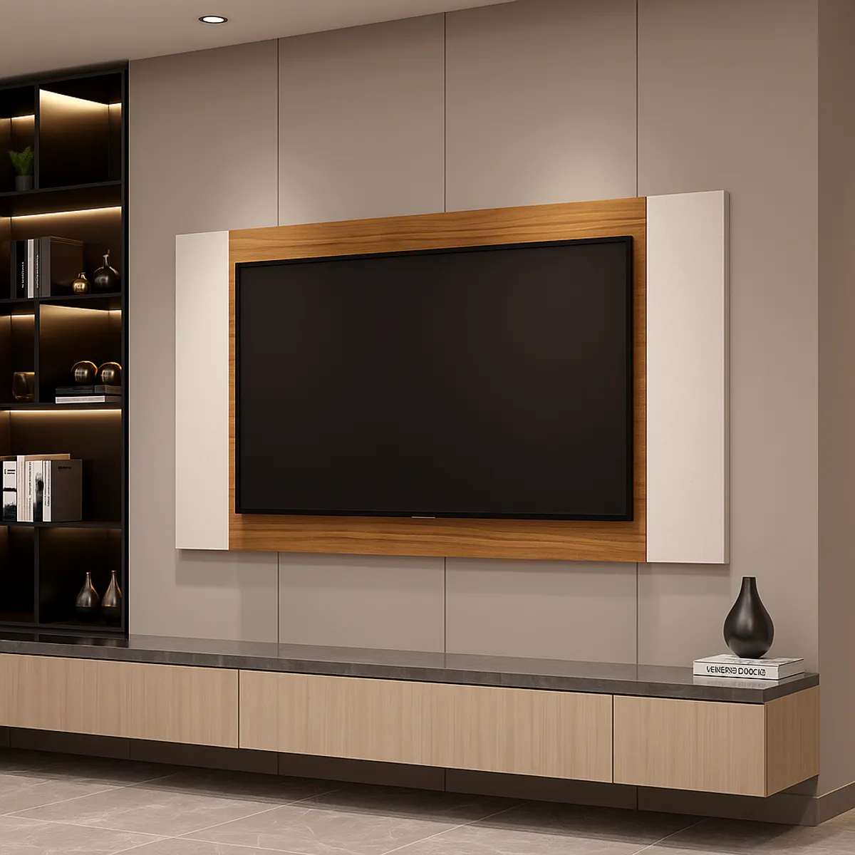 EXIT - Panel TV Regulable 120–160 cm Fresno Canela/Blanco Marfil hasta 50