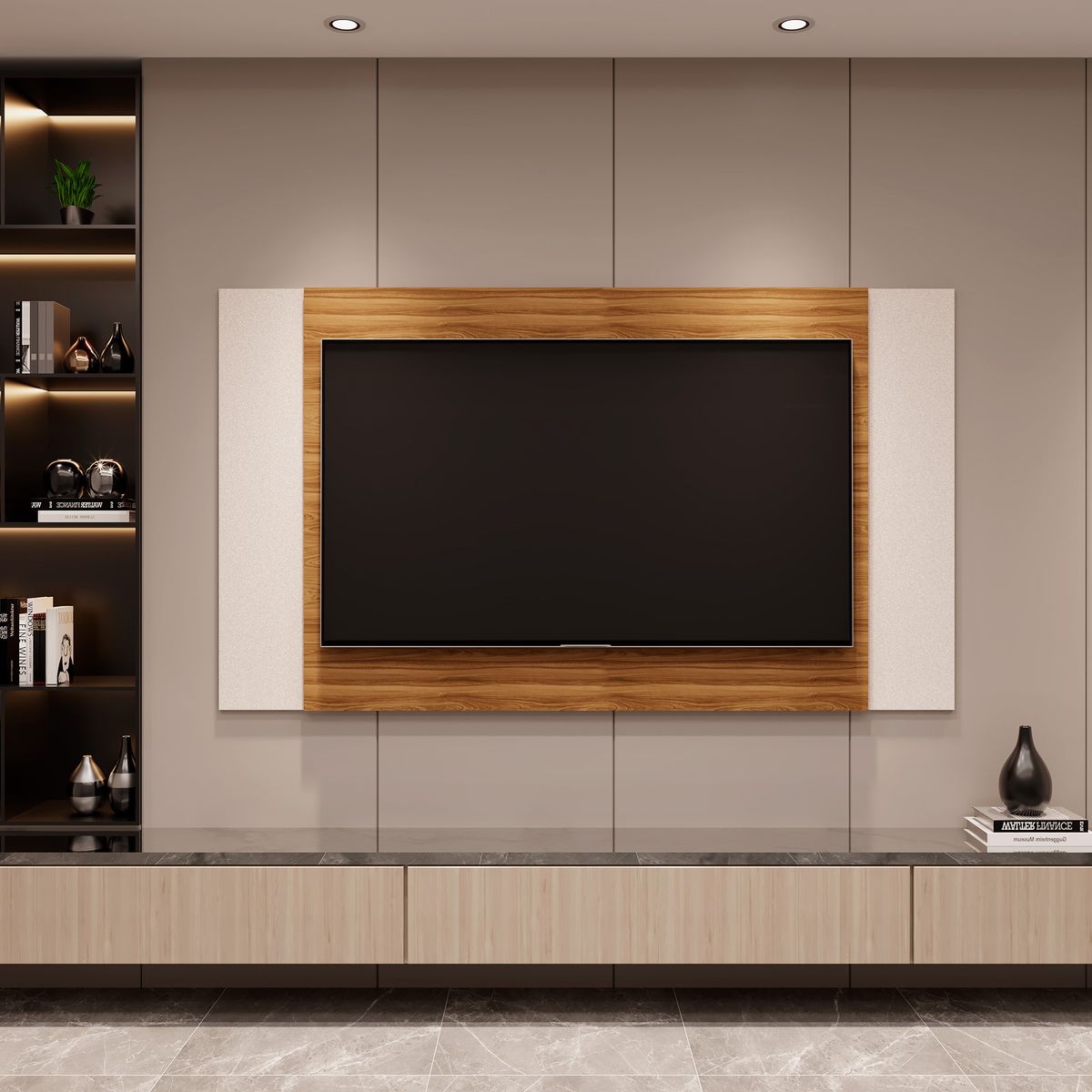 EXIT - Panel TV Regulable 120–160 cm Fresno Canela/Blanco Marfil hasta 50