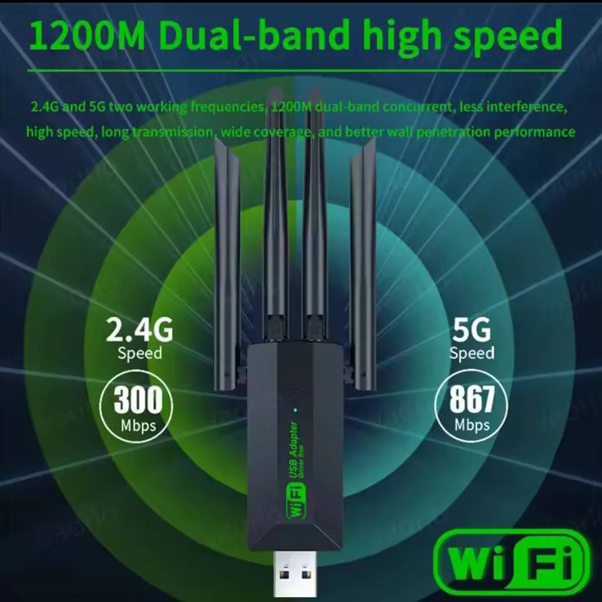 GENERICO - Antena WiFi Doble Banda 24GHz + 5GHz 1200Mbps