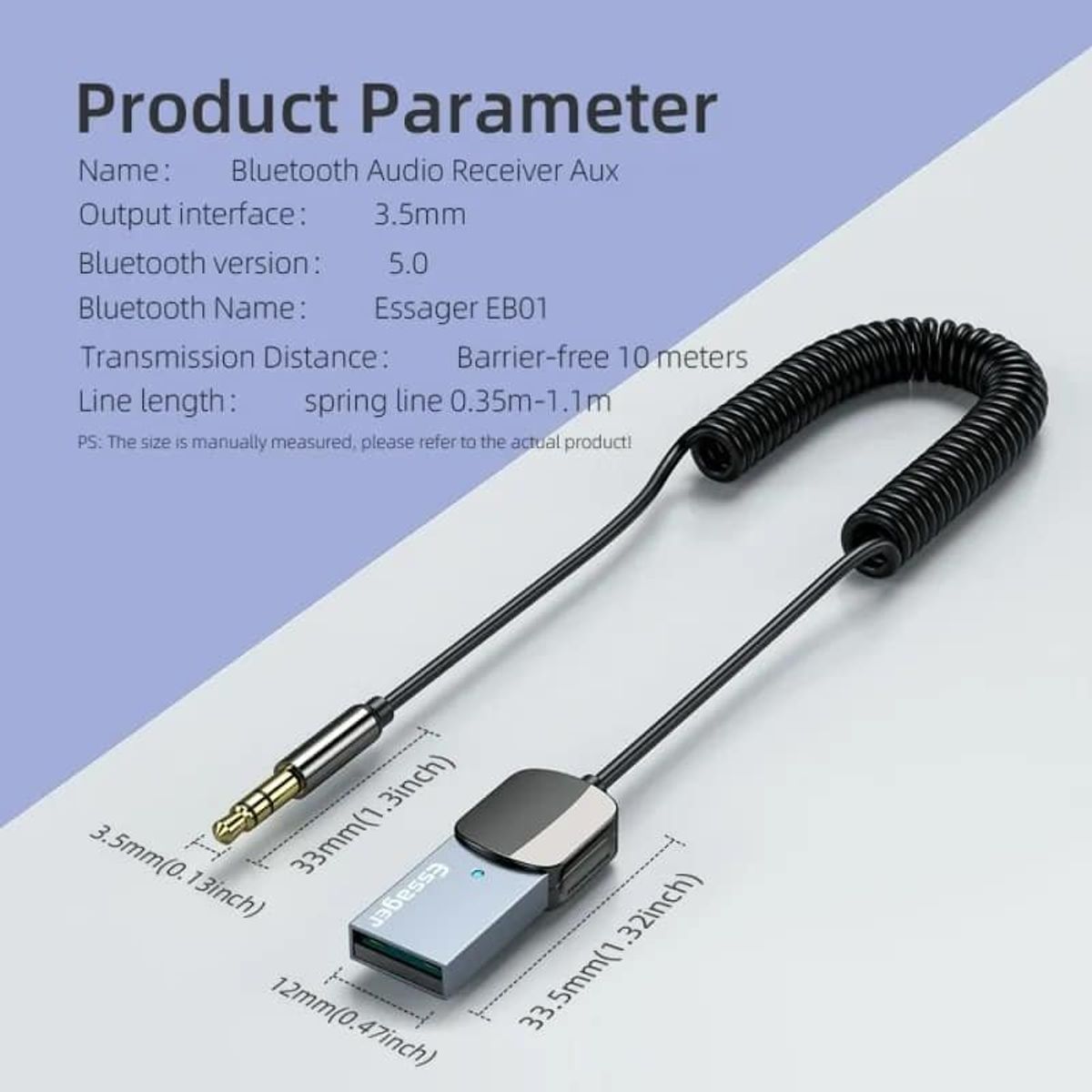 GENERICO - Receptor Bluetooth Auto Essager Usb A Auxiliar 35mm