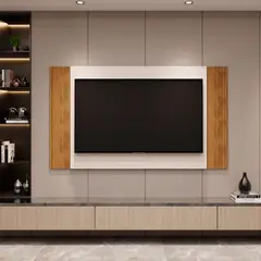 EXIT - Panel TV Regulable 120–160 cm Fresno Blanco Marfil/Canela hasta 50"