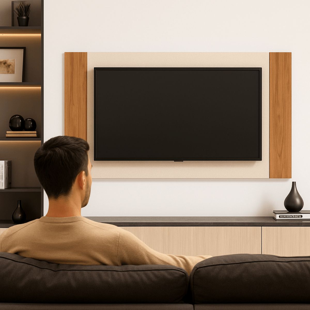 EXIT - Panel TV Regulable 120-160 cm Fresno Blanco Marfil Canela hasta 50