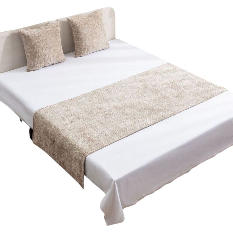GENERICO - PIECERA PARA CAMA MEDIDA 70X210CM CHENILLE + 2 FUNDAS COLOR BEIGE