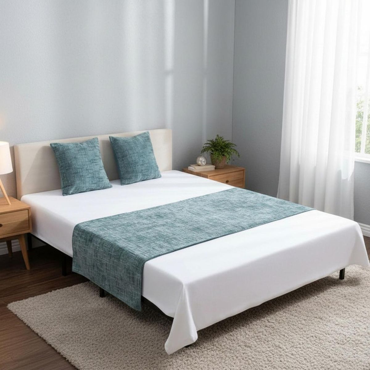 GENERICO - Pie De Cama Piecera Chenille Medida 210x70cm + 2 Fundas - Agua