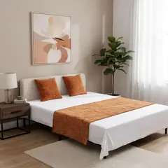 GENERICO - Pie De Cama Piecera Chenille Medida 210x70cm + 2 Fundas - Naranja