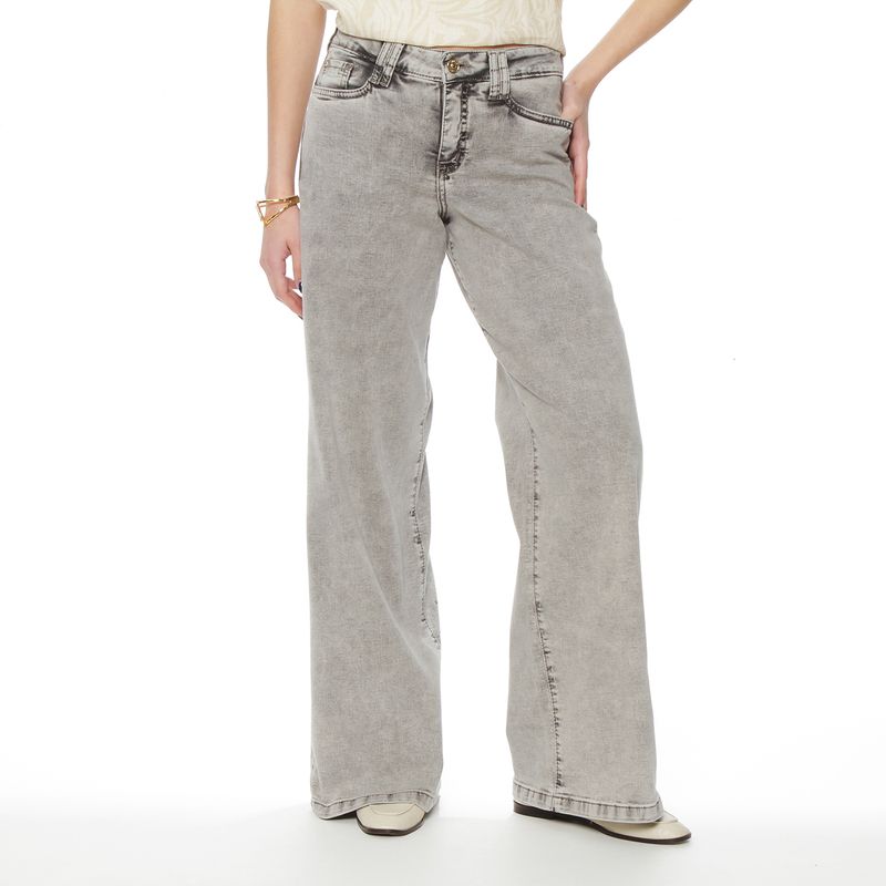 WADOS - JEANS WIDE LEG TIRO ALTO PRETINA BASICA 1 BOTON