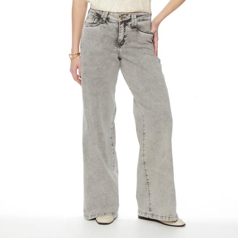 WADOS - JEANS WIDE LEG TIRO ALTO PRETINA BASICA 1 BOTON