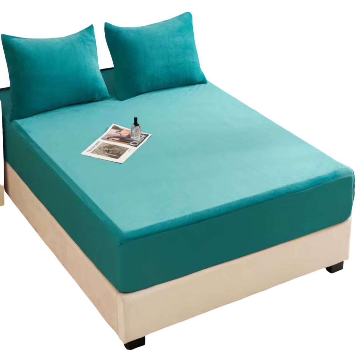 GENERICO - Cubre Colchon Protector Impermeable Plush - Turquesa - 2 plazas