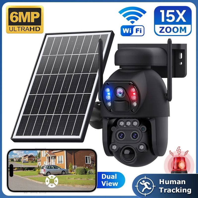AM TECNOLOGY - Cámara Vigilancia Ptz Full Hd Con Panel Solar Wifi 6Mp Exterior Zoom15x